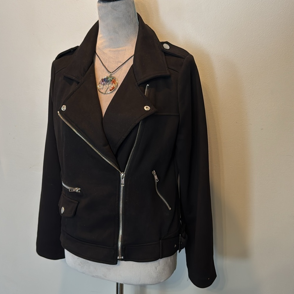 White Birch black faux suede moto jacket EUC M - Picture 2 of 11